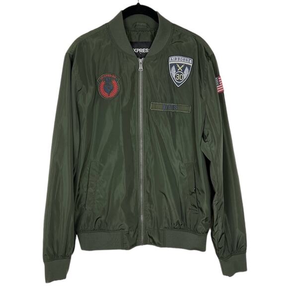 Express Green Army Patch Bomber Jacket M Military Airborne - Picture 1 of 6